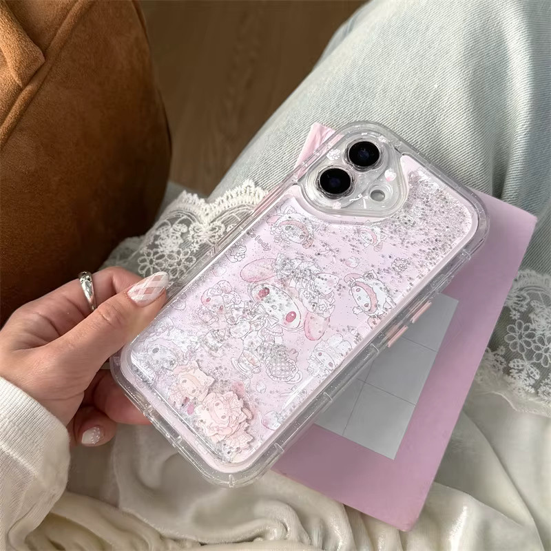Sanrio My Melody Handyhülle mit Erdbeer- und Blumenmotiv in Rosa für iPhone 13 14 15 16 17 Pro Max mit fließendem Sand und stoßfestem Schutz - Bild 4