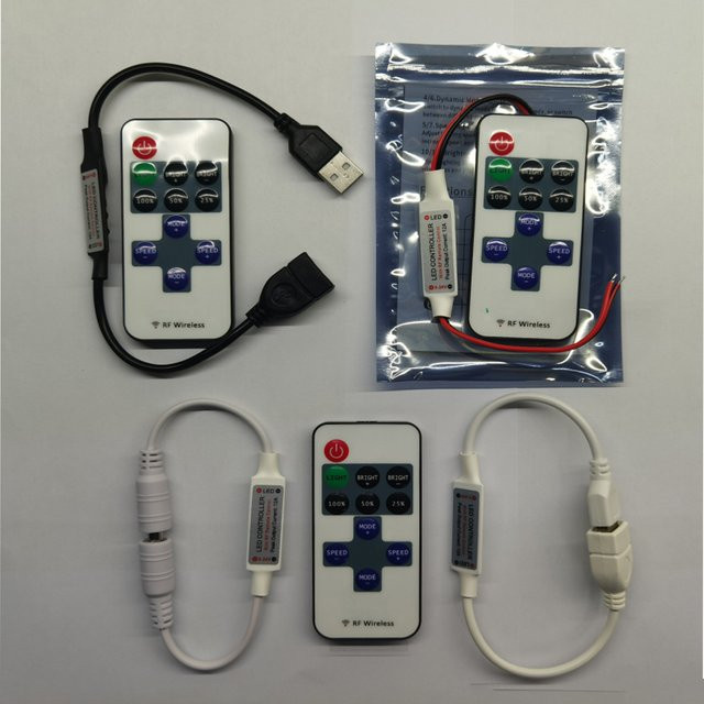 TiaoChongYi USB DC Wireless RF LED Dimmer mit 11 Tasten für einfarbige LED-Streifen, DC 5-12V, Farbe Weiß - Bild 1