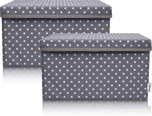 Lifeney Aufbewahrungsbox 2er-Set mit Deckel aus Stoff, Punkte, grau und weiß, B/T/H: 37 x 25 x 21 cm