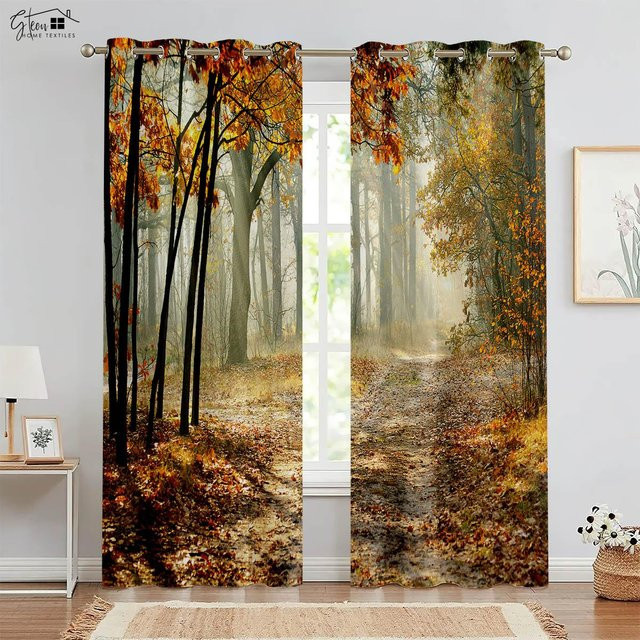 Yiran Furniture Vorhänge mit Natur Wald Landschaft Motiv in Grün, 2er-Set, halbtransparent, B/H: 50 x 130 cm - Bild 1