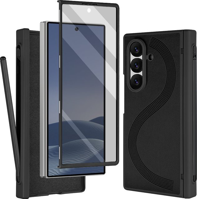 Magnetische Schutzhülle mit vollständiger Abdeckung inklusive S-Pen und Frontscheiben-Glasfolie für Samsung Galaxy Z Fold 7 und Fold 6 in Schwarz - Bild 1