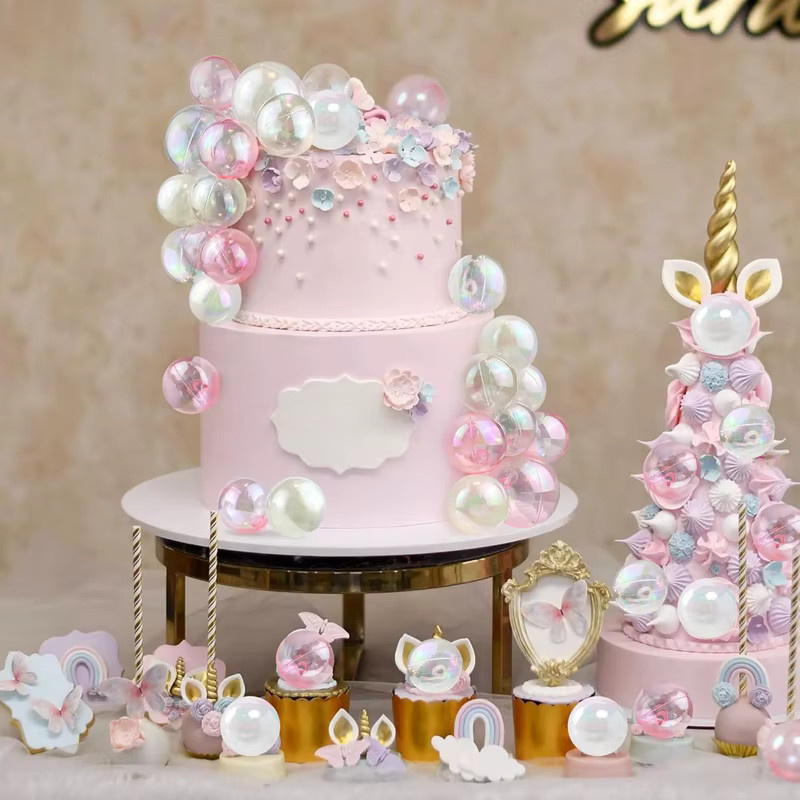10 Stück bunte Kugel-Kuchenaufsätze von ZQNYCY in Transparent Pink für Cupcake und DIY-Dekoration - Bild 3