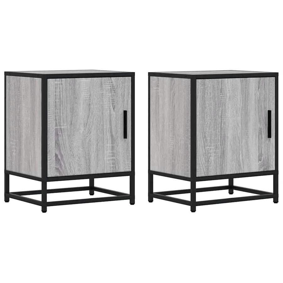 vidaXL Nachttische 2er Set in Grau Sonoma Ash aus Holzwerkstoff und Metall, B/T/H: 40 x 31 x 50 cm - Bild 2
