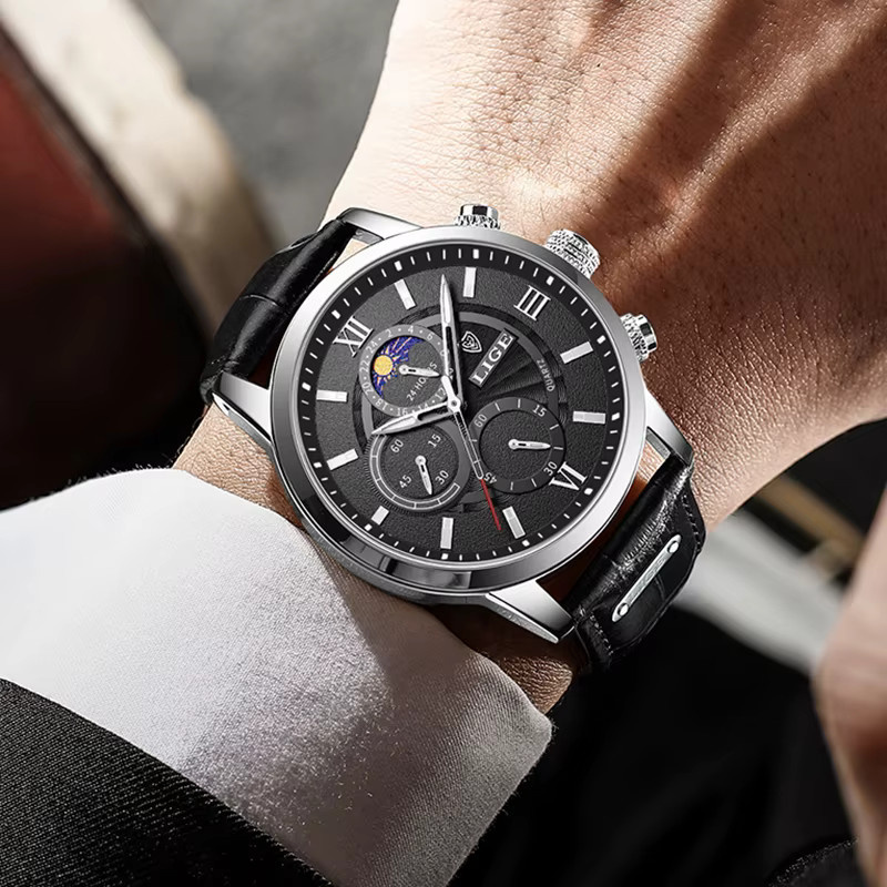 Lige Chronograph, Quarz, Leder, Schwarz, Herren - Bild 4