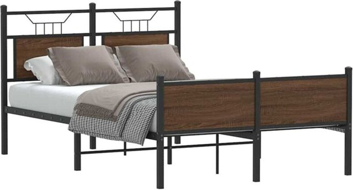 Vidaxl Bettgestell aus Holzwerkstoff und Stahl in Braun im Industrial Design B/T/H: 120 x 200 cm - Bild 1