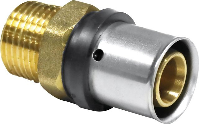 PIPETEC Press-Übergangsstück aus Messing 16 mm x R 1/2 Zoll, Farbe Gold - Bild 1