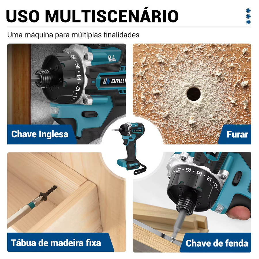Drillpro Bürstenloser elektrischer Akkuschrauber mit 280 Nm Drehmoment und 20+1 Stufen in Blau, kompatibel mit Makita LXT Akkus - Bild 6