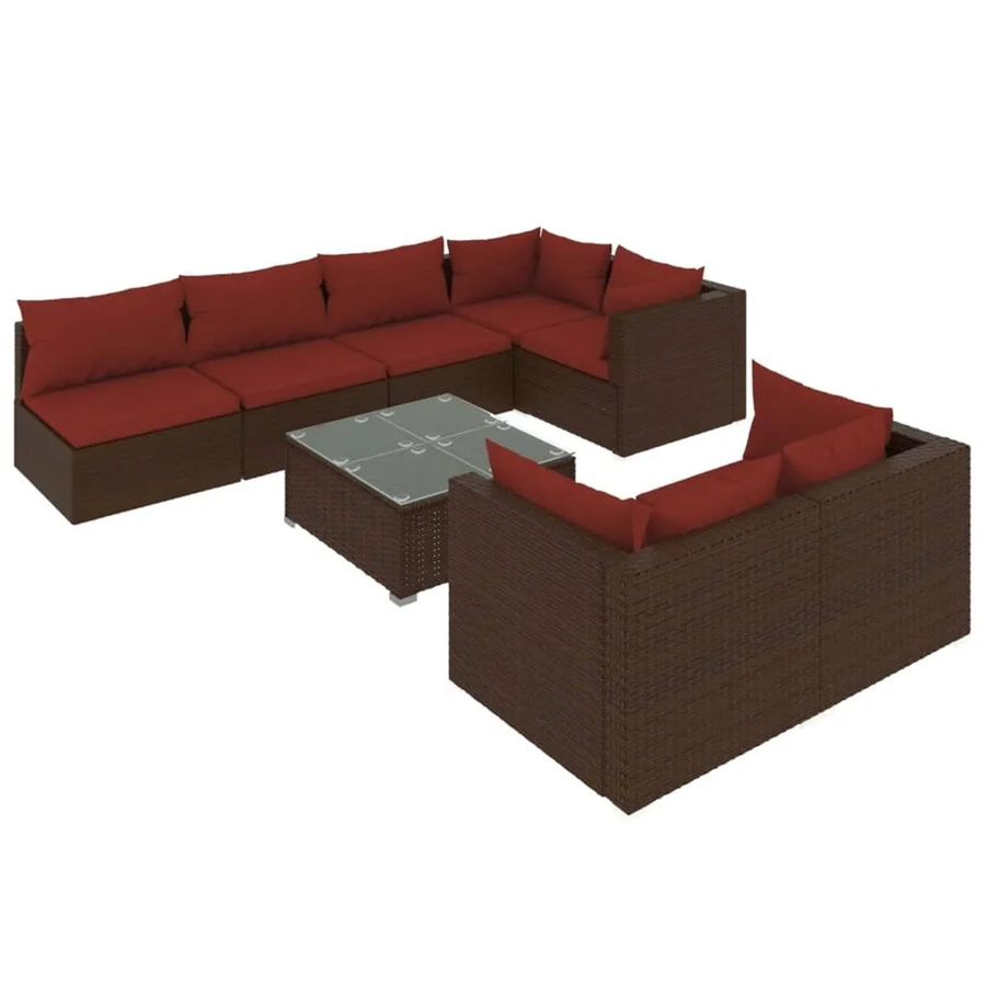 vidaXL 8-teiliges Garten-Lounge-Set in U-Form aus braunem Poly-Rattan mit Kissen und pulverbeschichtetem Stahlgestell - Bild 2
