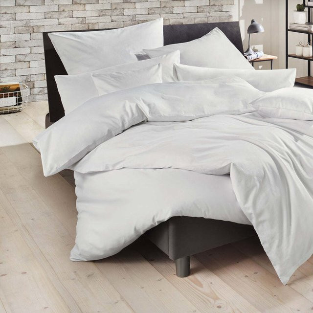 Decoper Mako-Satin Bettwäsche Pure aus 100% Baumwolle in Weiß, Set bestehend aus Bettdeckenbezug (Breite: 135 cm, Länge: 200 cm) und Kopfkissen (Breite: 80 cm, Länge: 80 cm) - Bild 1