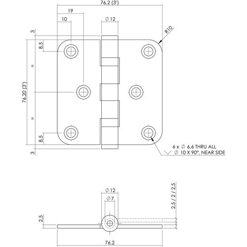 Intersteel Scharnier aus Edelstahl in Silber, B/H: 7,62 x 7,62 cm, Belastbarkeit bis 50 kg, abgerundet - Bild 2