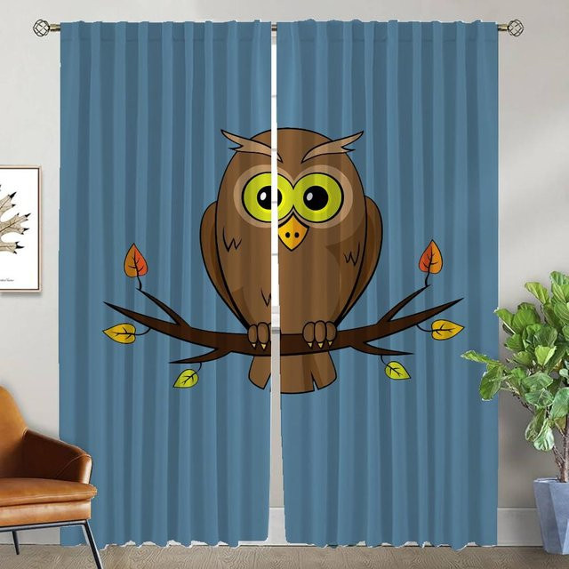 Cartoon Eule Verdunkelungsvorhänge Set aus 2 Stück, Blau, Breite: 50 cm, Höhe: 70 cm - Bild 1