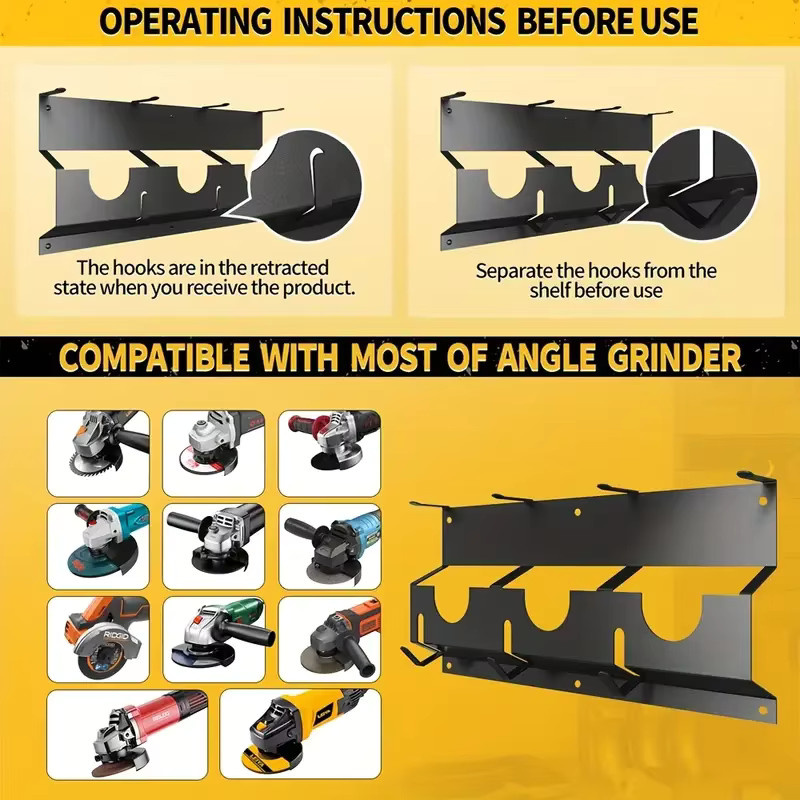 Toorise Wandmontierter Werkzeugständer aus Metall mit 3 Steckplätzen für Winkelschleifer und Polierer als platzsparender Multitool-Organizer für Garage und Arbeitsplatz - Bild 3
