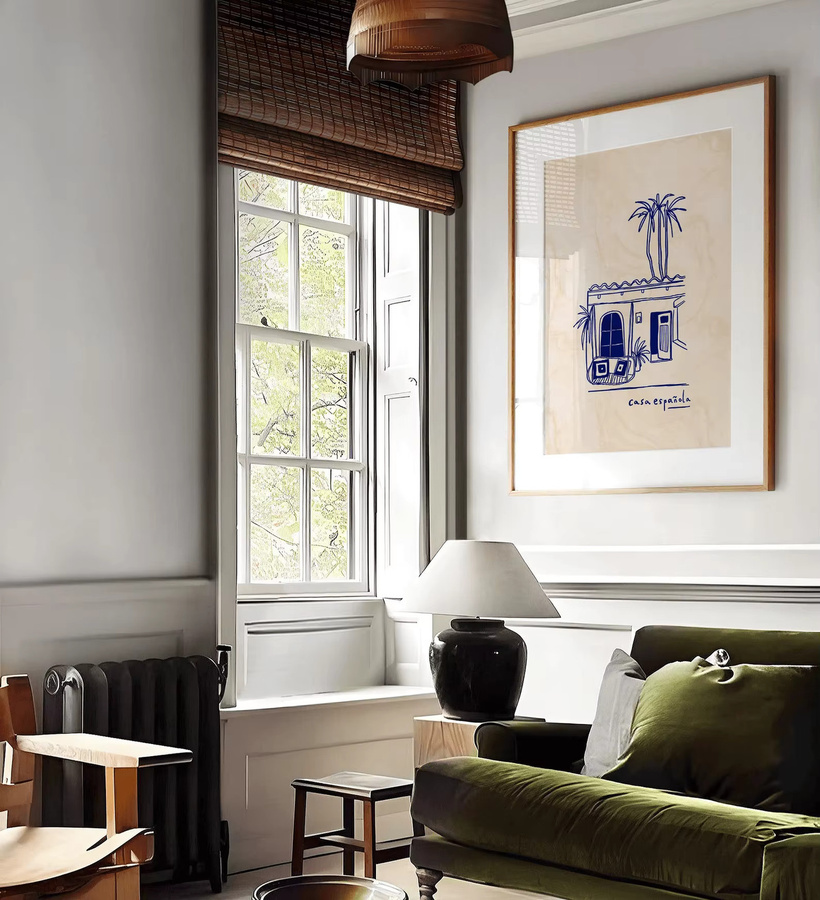 SHENCHEN Retro Wandkunst Casa Espanol in Blau, Spanisches Haus Sommer-Ästhetik als ungerahmter Kunstdruck auf Papier - Bild 2