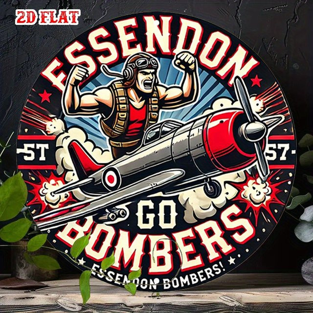 Potdemiel Essendon Bombers Vintage Aviation Rundes Metallschild aus Aluminium, Mehrfarbig, Durchmesser: 20 cm - Bild 1