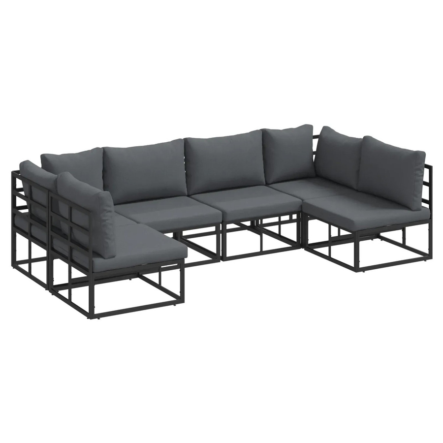 vidaXL Garten-Sofa-Set 6-teilig aus pulverbeschichtetem Aluminium in Schwarz mit UV-beständigen Kissen - Bild 2