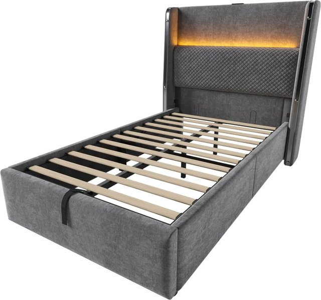 okwish Hydraulisches Bett mit LED-Beleuchtung und USB-Ladeanschluss, Grau, B/T/H: 90 x 200 cm, ohne Matratze - Bild 1