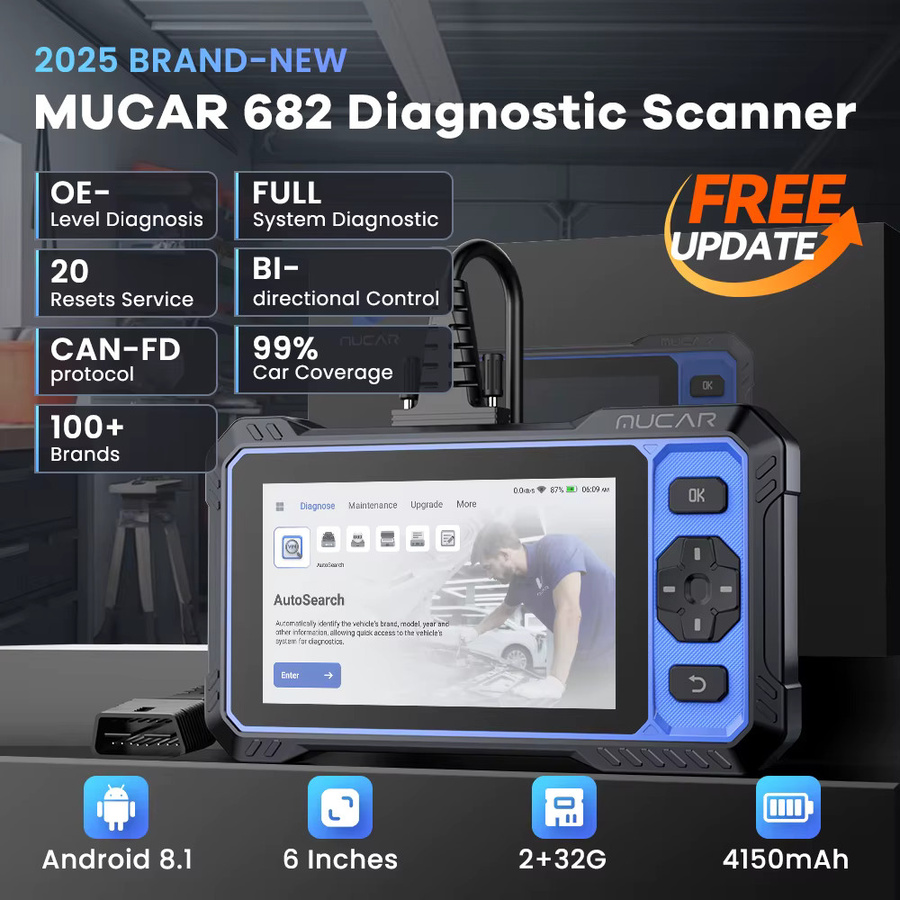 MUCAR 682 Auto OBD2 Scanner in Schwarz mit vollständiger Systemdiagnose, Fehlercodeauslese, bidirektionaler Steuerung und 20 Reset-Funktionen inklusive CANFD-Unterstützung - Bild 2
