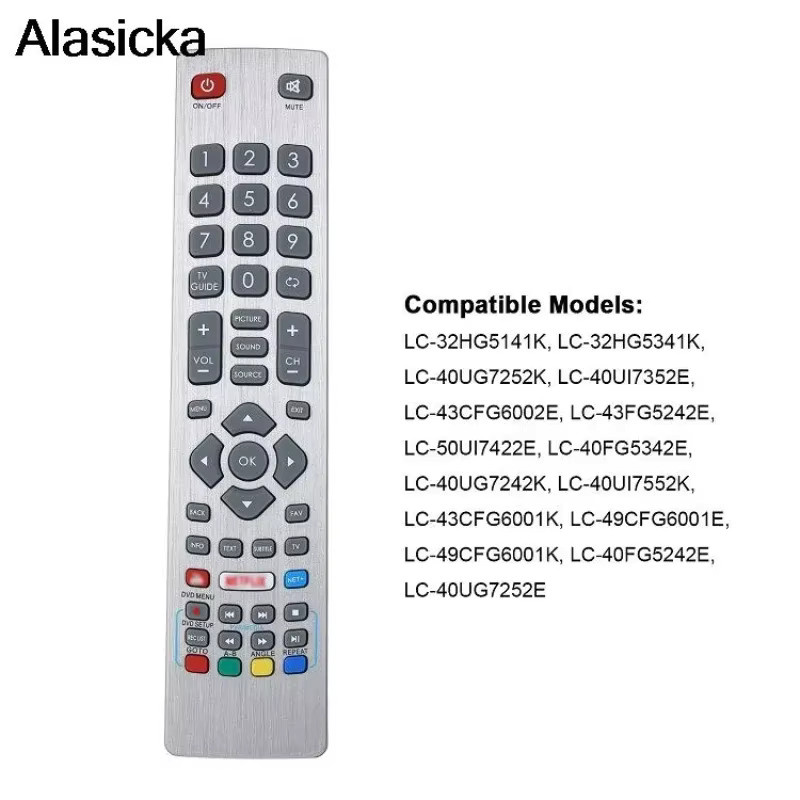 Universelle Ersatzfernbedienung für Sharp Aquos TV in Schwarz, kompatibel mit LC-32HG5141K und LC-40UG7252E - Bild 2