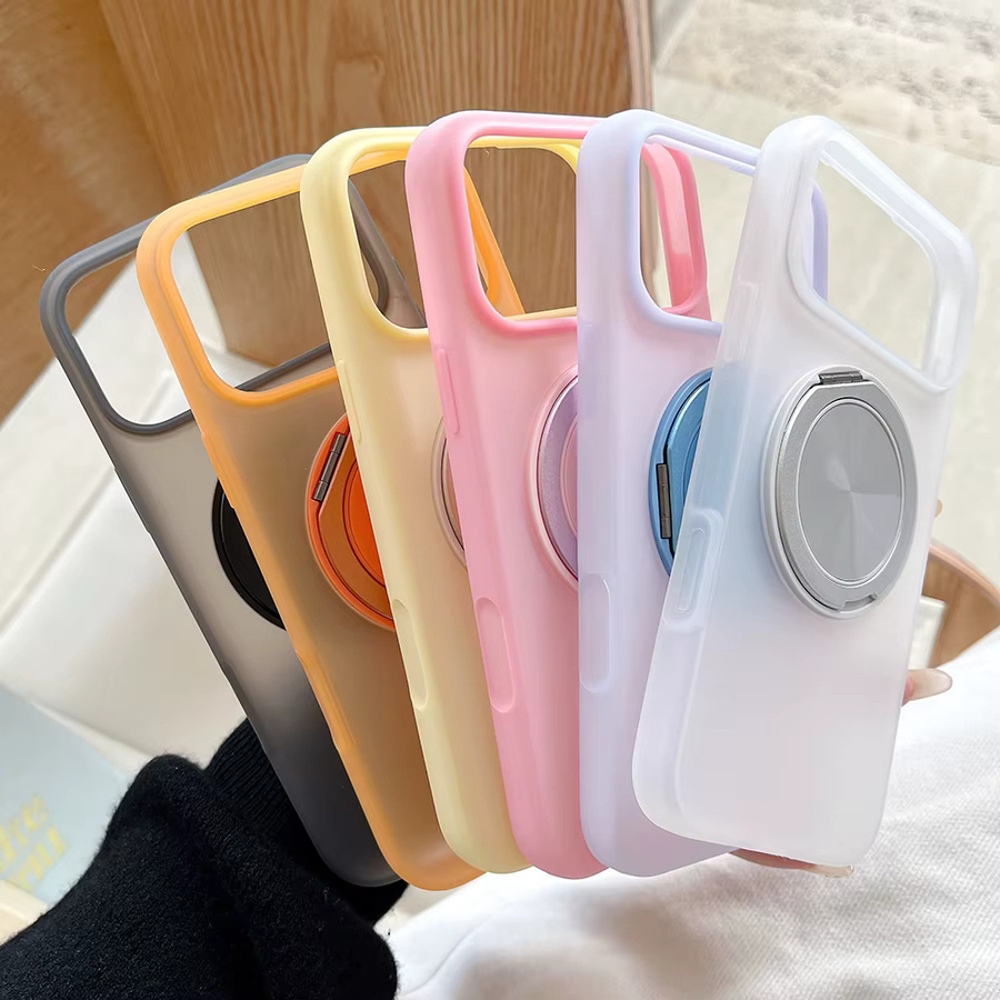 Eurynome Schutzhülle für iPhone mit 360 Grad Ringständer und Schreibtischhalterung, mattiert und stoßfest, Transparent Orange - Bild 2