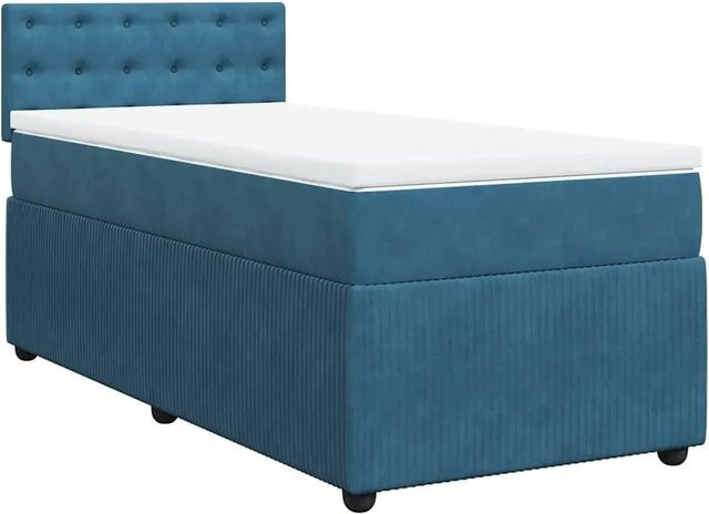 vidaXL Boxspringbett mit Matratze in Blau, Hybrid-Design mit Samtbezug, USB-Anschluss und Unterbettbeleuchtung, B/T/H: 80 x 200 x 100,5 cm - Bild 1
