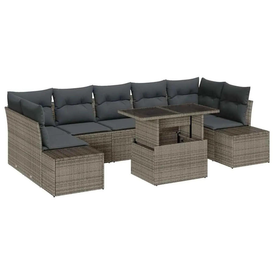 vidaXL Garten-Sofa-Set 8-teilig in Grau mit Kissen und Couchtisch aus Metall und UV-beständigem Polyester - Bild 2