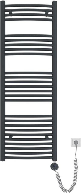 Emke Elektrischer Badheizkörper Gebogen mit Thermostat und Heizstab, Handtuchtrockner in Anthrazit, B: 50 cm, H: 140 cm, 600W - Bild 1