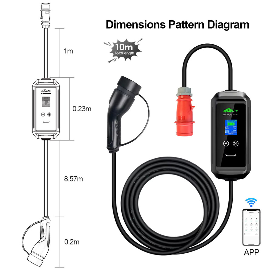 Isigma Mobiles EV-Ladegerät Typ 2 in Schwarz mit 11 kW, 16 A, 3P, WLAN-Steuerung über Tuya-App und 10 m Kabel - Bild 5