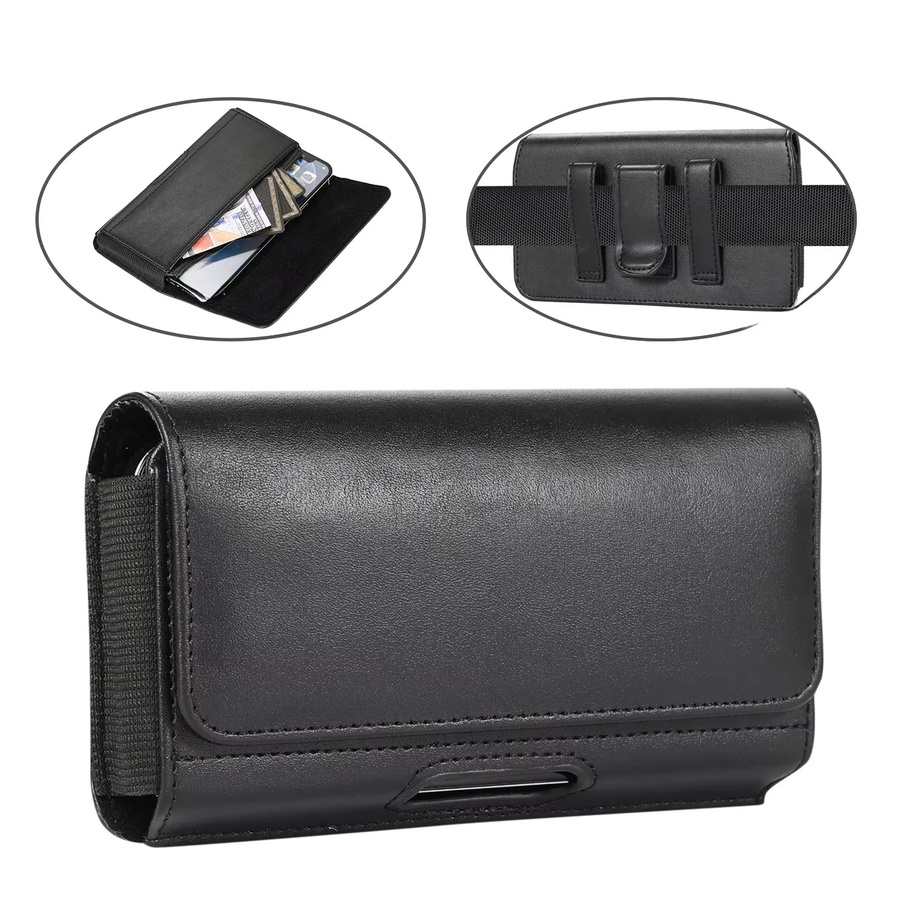 Universelle Handyhülle aus PU-Leder in Schwarz mit Flip-Tasche und Gürtelclip für Smartphones von 5,2 bis 7 Zoll - Bild 5
