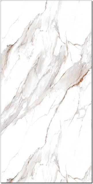 Aluverbund24 PVC Wandpaneele Soft-Calakatta in Marmor-Optik Hochglanz, Farbe: Weiß, B/H: 122 x 244 cm - Bild 1