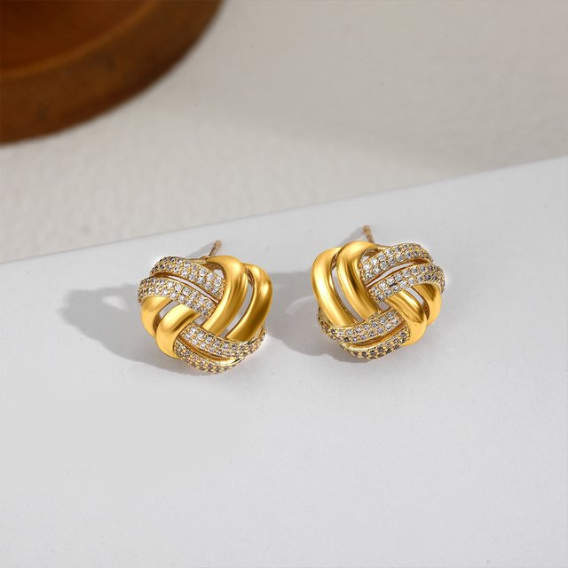 Erpels Ohrstecker Kreuzungsknoten, goldfarben, Zirkon, Damen - Bild 1