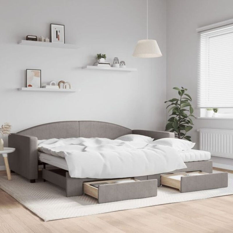 Vidaxl Funktionsbett Tagesbett ausziehbar mit Schubladen in Taupe meliert aus Stoff und Metall B/T: 100 x 200 cm - Bild 1