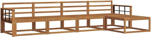 vidaXL Outdoor-Sofagarnitur aus Massivholz Akazie in Braun, 5-teiliges L-Shape Set mit Hocker und Armlehnen - Bild 1