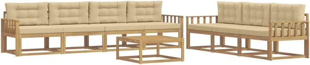 vidaXL Outdoor-Sofagarnitur aus Akazienholz mit Kissen in Weiß und Beige - Bild 1