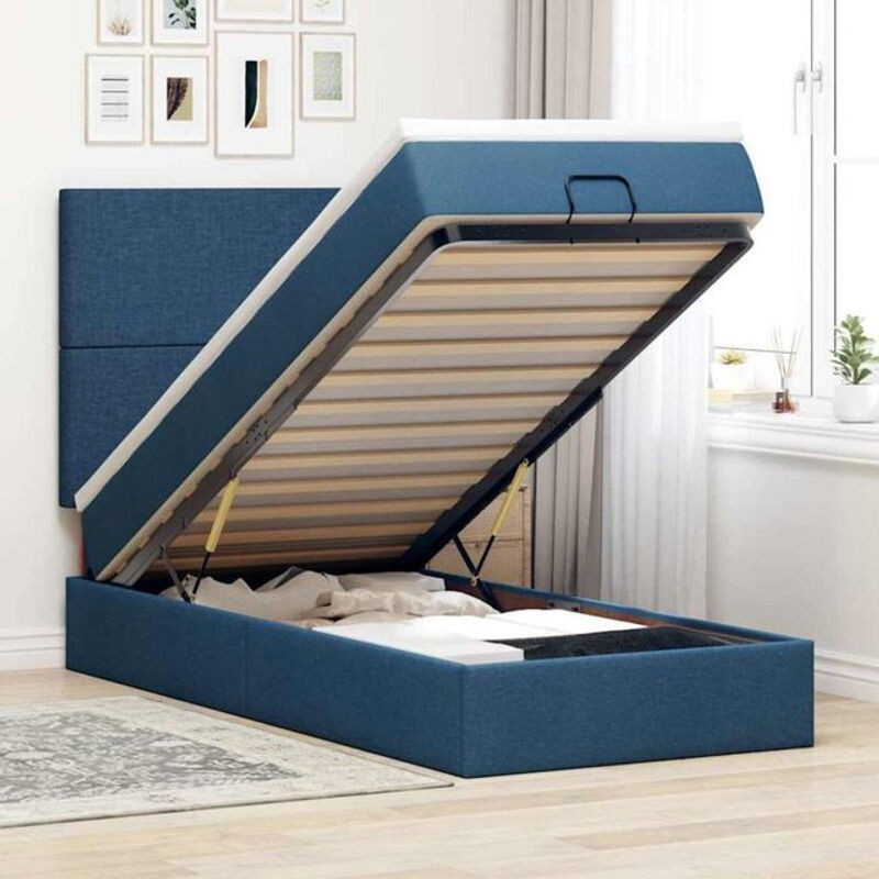 vidaxl Ottoman Polsterbett mit Matratze und LED-Beleuchtung in Blau, B/T/H: 90 x 190 x 118 cm - Bild 1