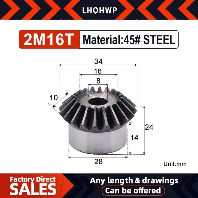 CNC Kegelrad mit 16 Zähnen und 2 Formen für Motor-Reduziergetriebe aus Metall, 90 Grad Winkel - Bild 1