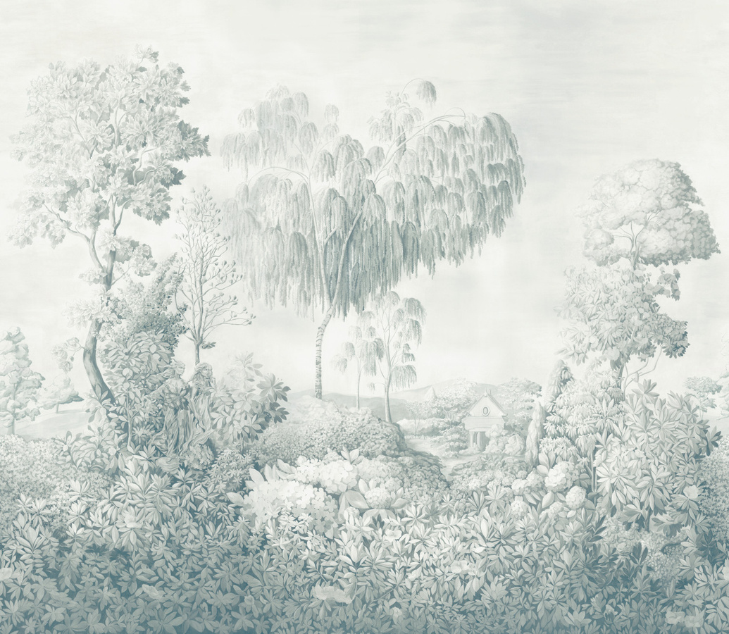 Sanderson Mural Highgrove Arboretum Wandtapete Ether Blues in Blau mit botanischem Floral-Design aus Vlies - Bild 1