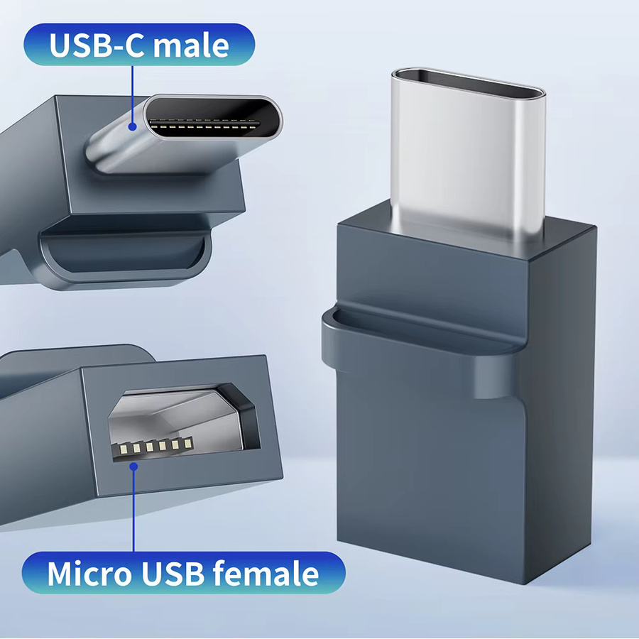Micro USB auf USB C Kabeladapter in Grau für Xiaomi Samsung und Huawei - Bild 5