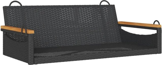 furnicato Hängebank aus Poly Rattan und Akazienholz in Schwarz, B/T/H: 109 x 62 x 40 cm - Bild 1