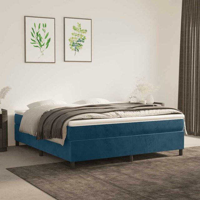 vidaXL Boxspringbett aus Samt in Dunkelblau, B/T/H: 160 x 200 x 35 cm - Bild 3