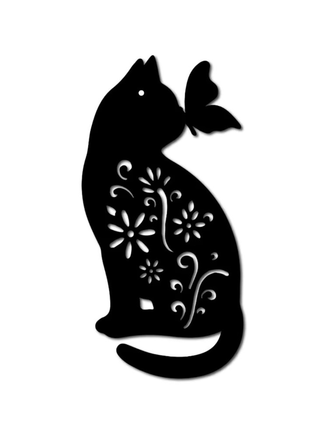 CIFBUY Wandkunst aus Metall in Schwarz mit Katzen- und Schmetterlingsmotiv als hängende Dekoration, Breite: 30,5 cm, Höhe: 15,2 cm, Tiefe: 15,2 cm - Bild 6