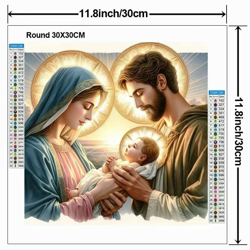 Potdemiel 5D Diamantmalerei Jesus und Maria mit Rosen als Wanddekor mit runden Strasssteinen - Bild 2