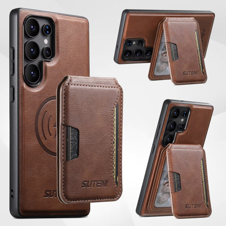 SUTENI Magnetische Luxus Faux Leder Handyhülle mit kabellosem Laden und Kartenhalter für Samsung Galaxy S26 Ultra, S25, S24, S23, S22 in Schwarz oder Braun - Bild 4