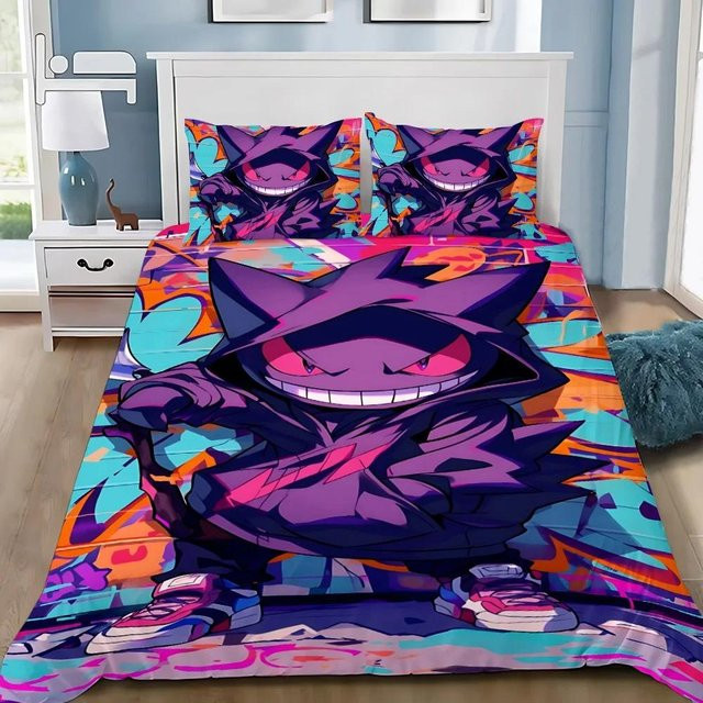Bettwäscheset Lodestar mit Cartoon Böse Gengars Motiv, bestehend aus Bettbezug und Kissenbezug aus Mikrofaser, Mehrfarbig, Breite: 135 cm, Länge: 200 cm - Bild 1