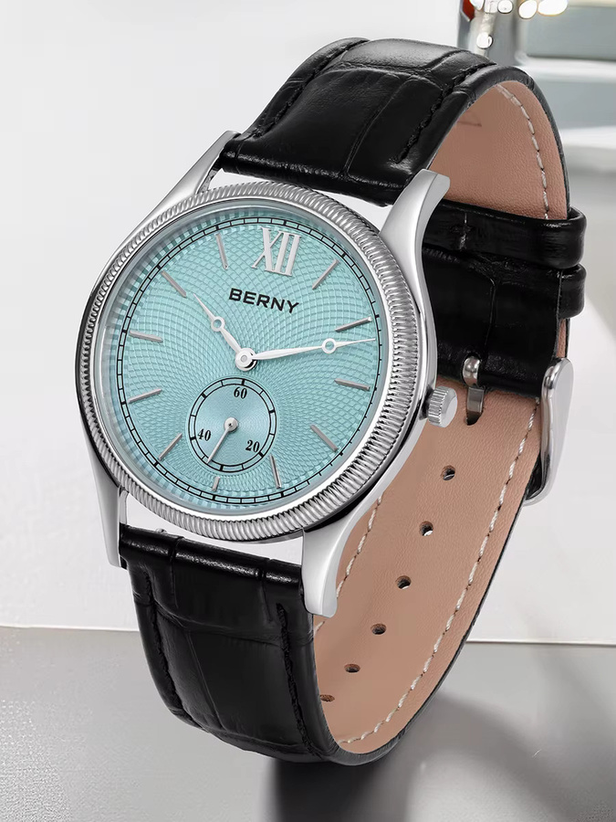 BERNY Armbanduhr, Quarz, Edelstahlgehäuse, Lederband, Herren, Blau - Bild 6