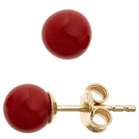 Colfem Ohrstecker, 333 Gelbgold, 2 Korallen rot, Unisex - Bild 1