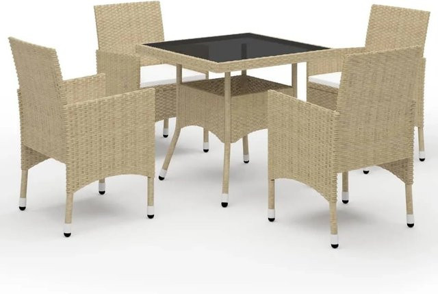 Furnicato 5-tlg Garten-Essgruppe aus Poly Rattan und Glas in Beige - Bild 1