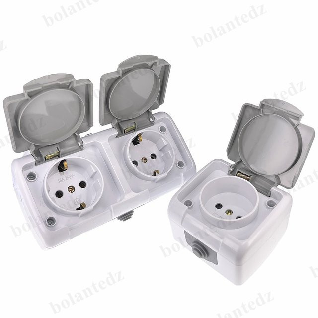 Bolantedz 2-Gang Schuko Steckdose IP54 wasserdicht Weiß Aufputzmontage - Bild 1