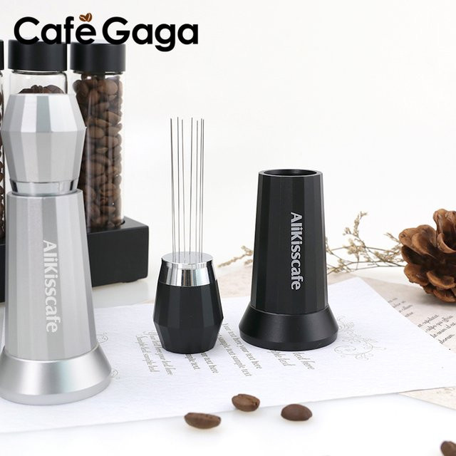 CafeGaGa WDT Espresso Nadelverteiler aus Edelstahl in Schwarz mit Ständer für Barista Zubehör - Bild 1
