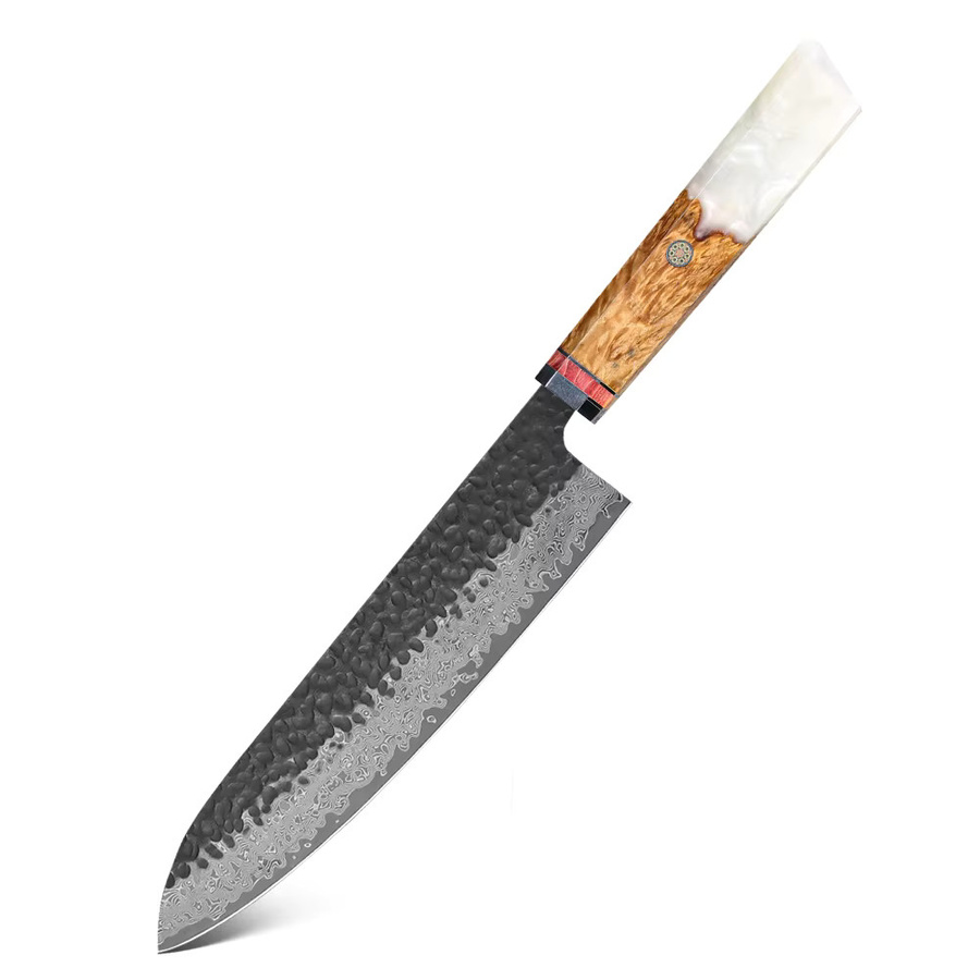 Baovim Professionelles Kochmesser aus Damaszener Stahl mit Harzholzgriff, 20,32 cm, Mehrfarbig - Bild 5