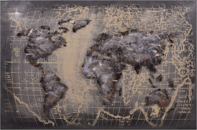 Harms Import & Vertriebs GmbH & Co. KG 3D Metallbild Weltkarte im Vintage-Stil, grau, B: 120 cm, H: 80 cm, T: 1 cm - Bild 1